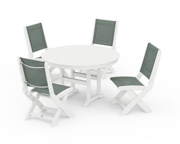 Coastal Folding Side Chair 5-Piece Round Dining Set