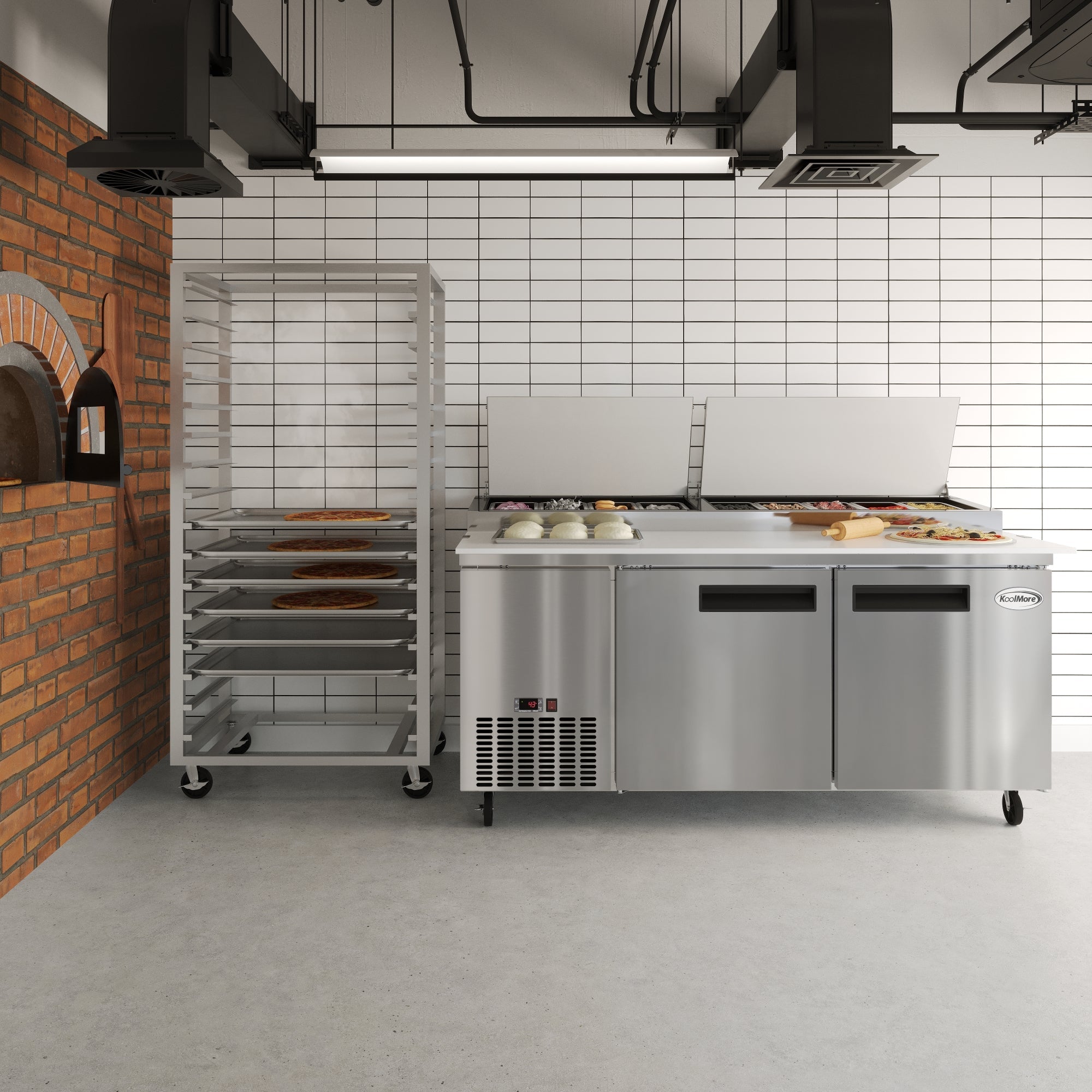 71 in. Two Door Commercial Pizza Prep Refrigerator in Stainless-Steel