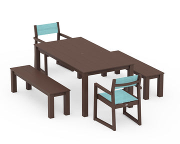 EDGE Sling Arm Chair 5-Piece Parsons Dining Set with Benches