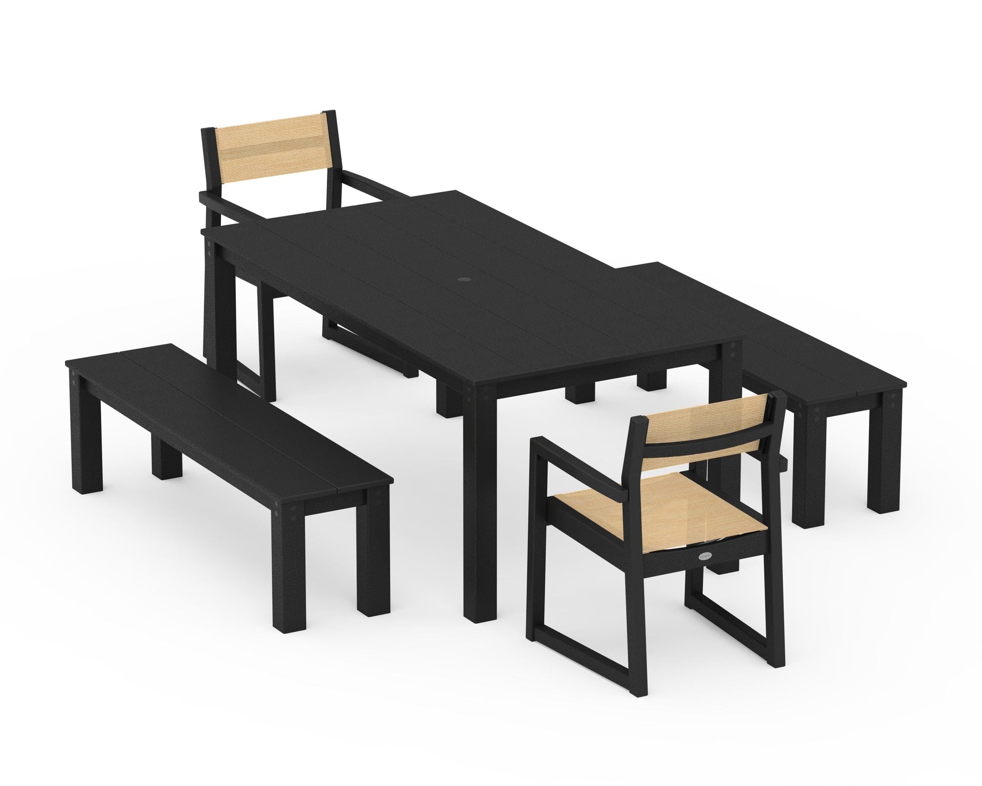 EDGE Sling Arm Chair 5-Piece Parsons Dining Set with Benches