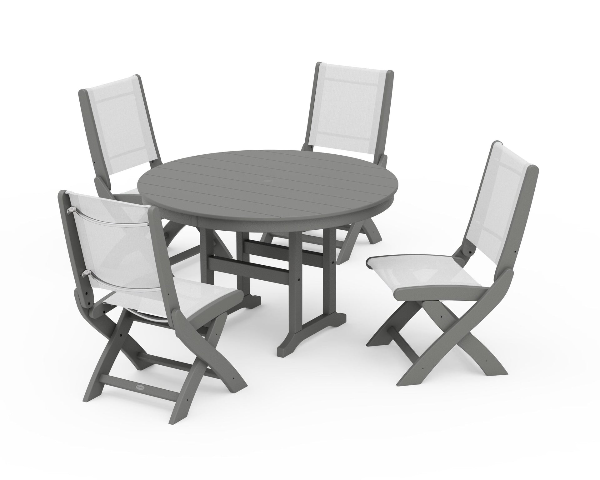 Coastal Folding Side Chair 5-Piece Round Dining Set