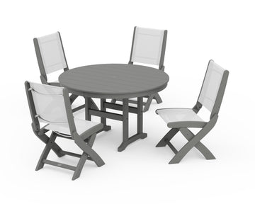 Coastal Folding Side Chair 5-Piece Round Dining Set