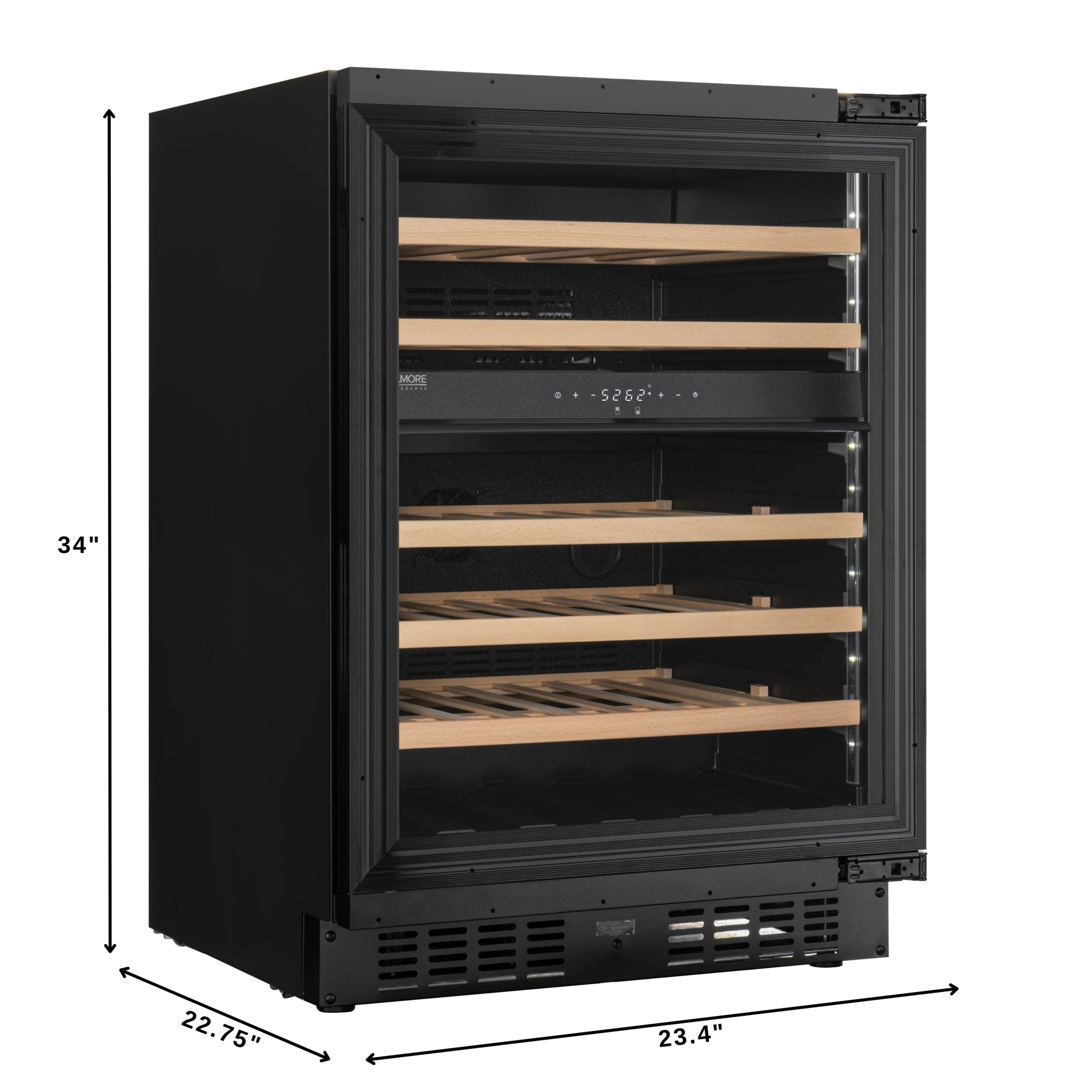 KoolMore Reserve 24 in. Under-Counter Panel Ready Dual Zone Built-in Wine Cooler with 45 Bottle Capacity and Wooden Shelves in Black