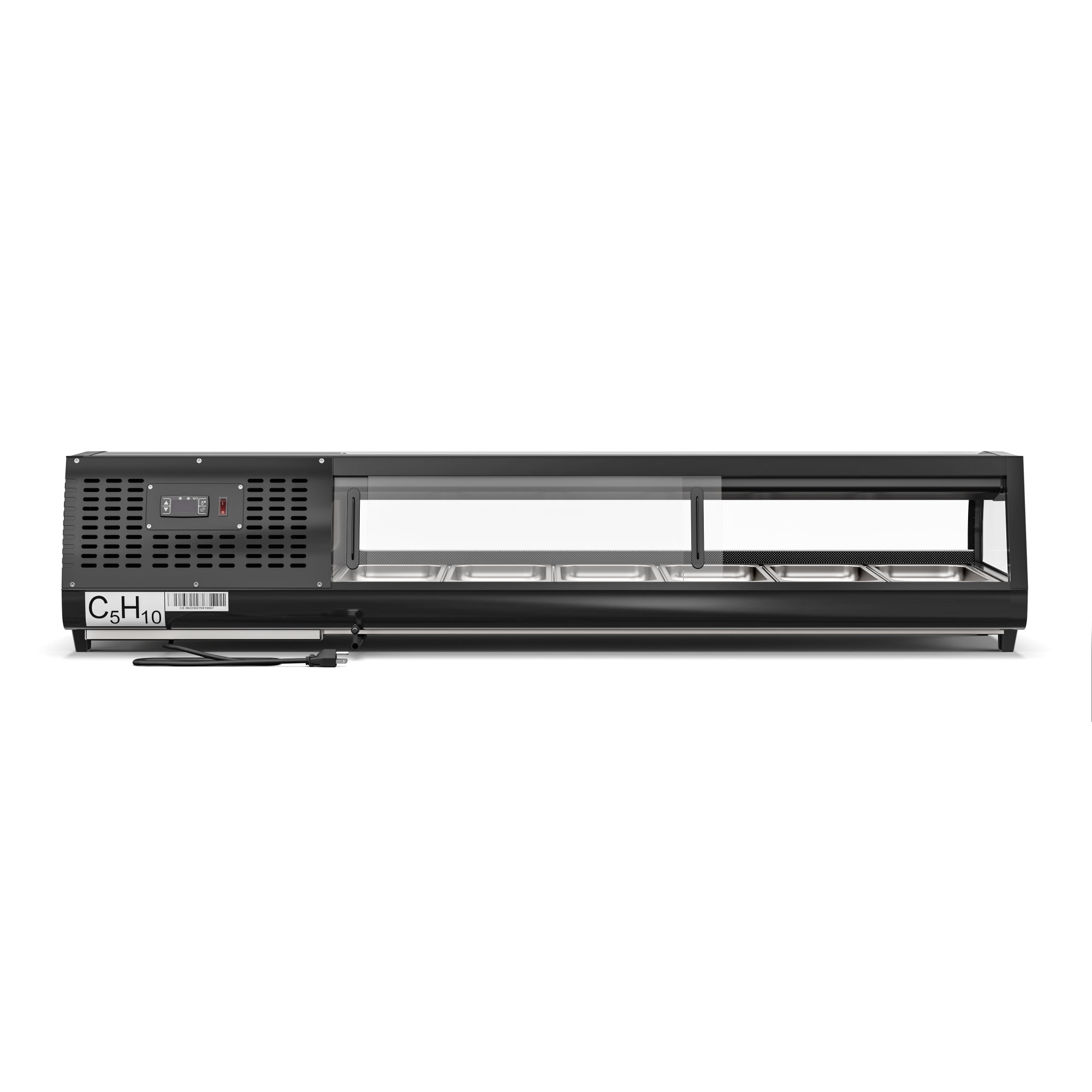 60 in. Glass Sushi Countertop Display Refrigerator with 6 Stainless Steel Trays in Black