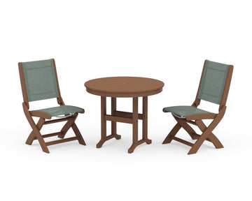 Coastal Folding Side Chair 3-Piece Round Dining Set