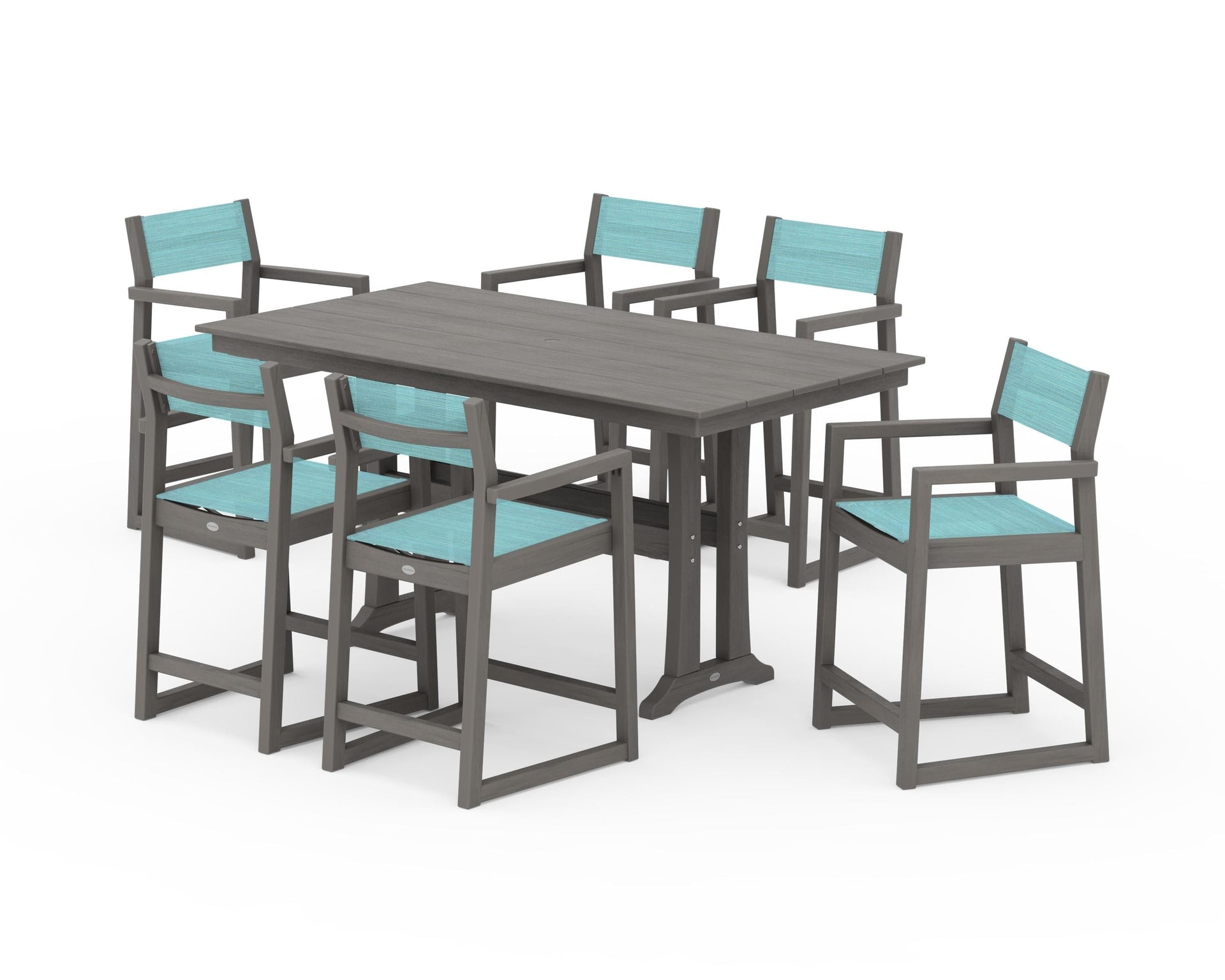 EDGE Sling Arm Chair 7-Piece Farmhouse Counter Set with Trestle Legs