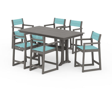EDGE Sling Arm Chair 7-Piece Farmhouse Counter Set with Trestle Legs