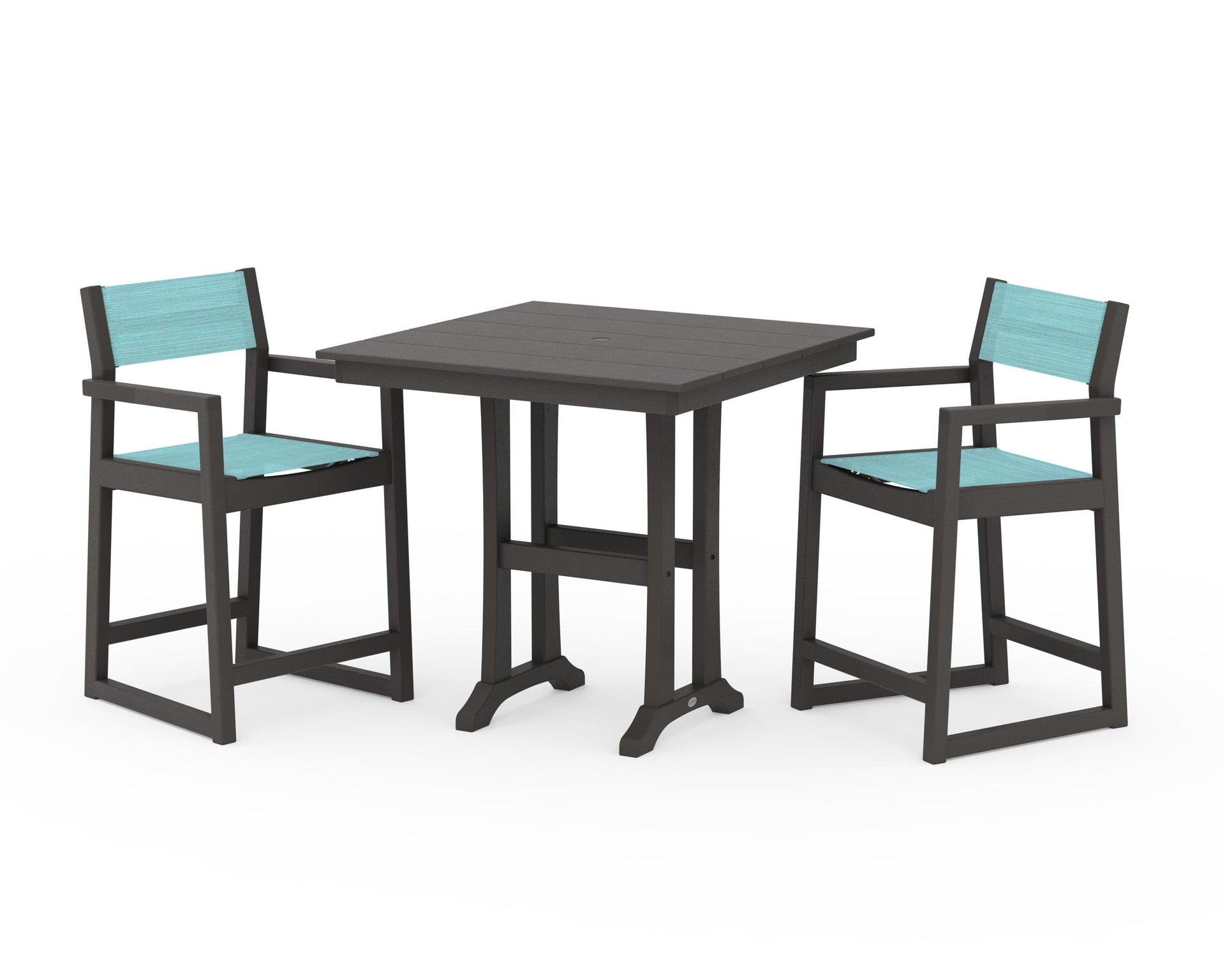 EDGE Sling Arm Chair 3-Piece Farmhouse Counter Set with Trestle Legs