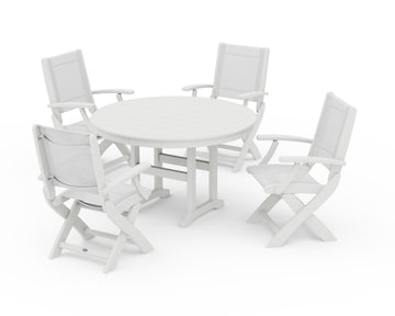 Coastal Folding Chair 5-Piece Round Dining Set