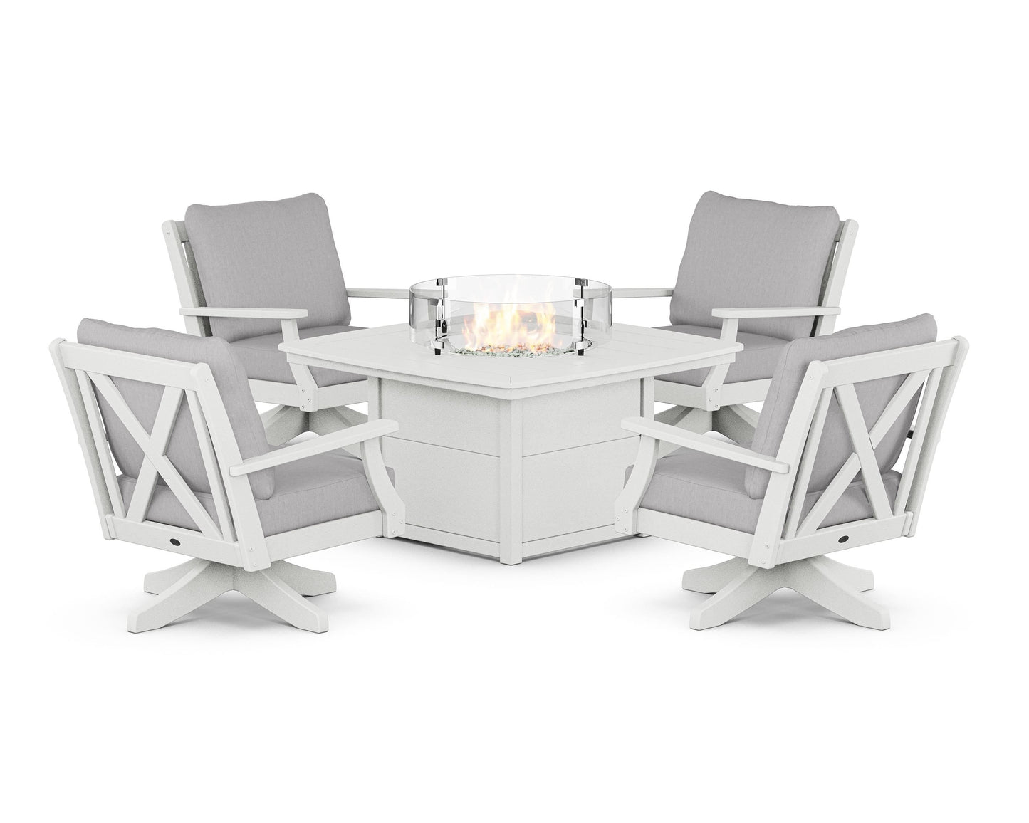 Braxton 5-Piece Deep Seating Swivel Conversation Set with Fire Pit Table