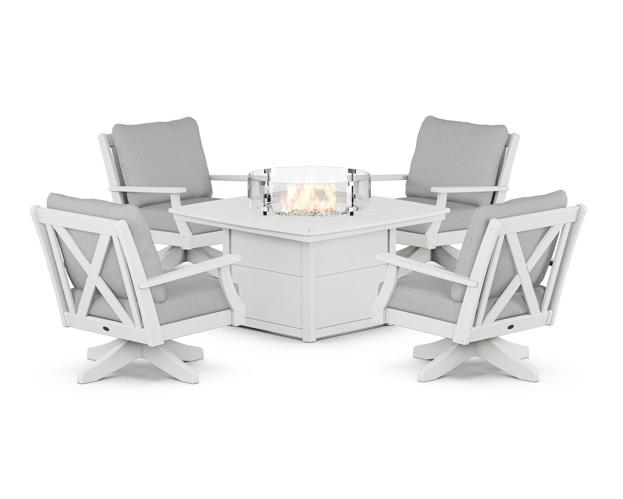 Braxton 5-Piece Deep Seating Swivel Conversation Set with Fire Pit Table
