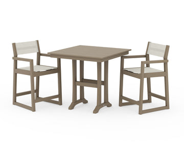 EDGE Sling Arm Chair 3-Piece Farmhouse Counter Set with Trestle Legs
