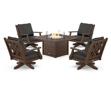 Wovendale 5-Piece Deep Seating Swivel Conversation Set with Fire Pit Table