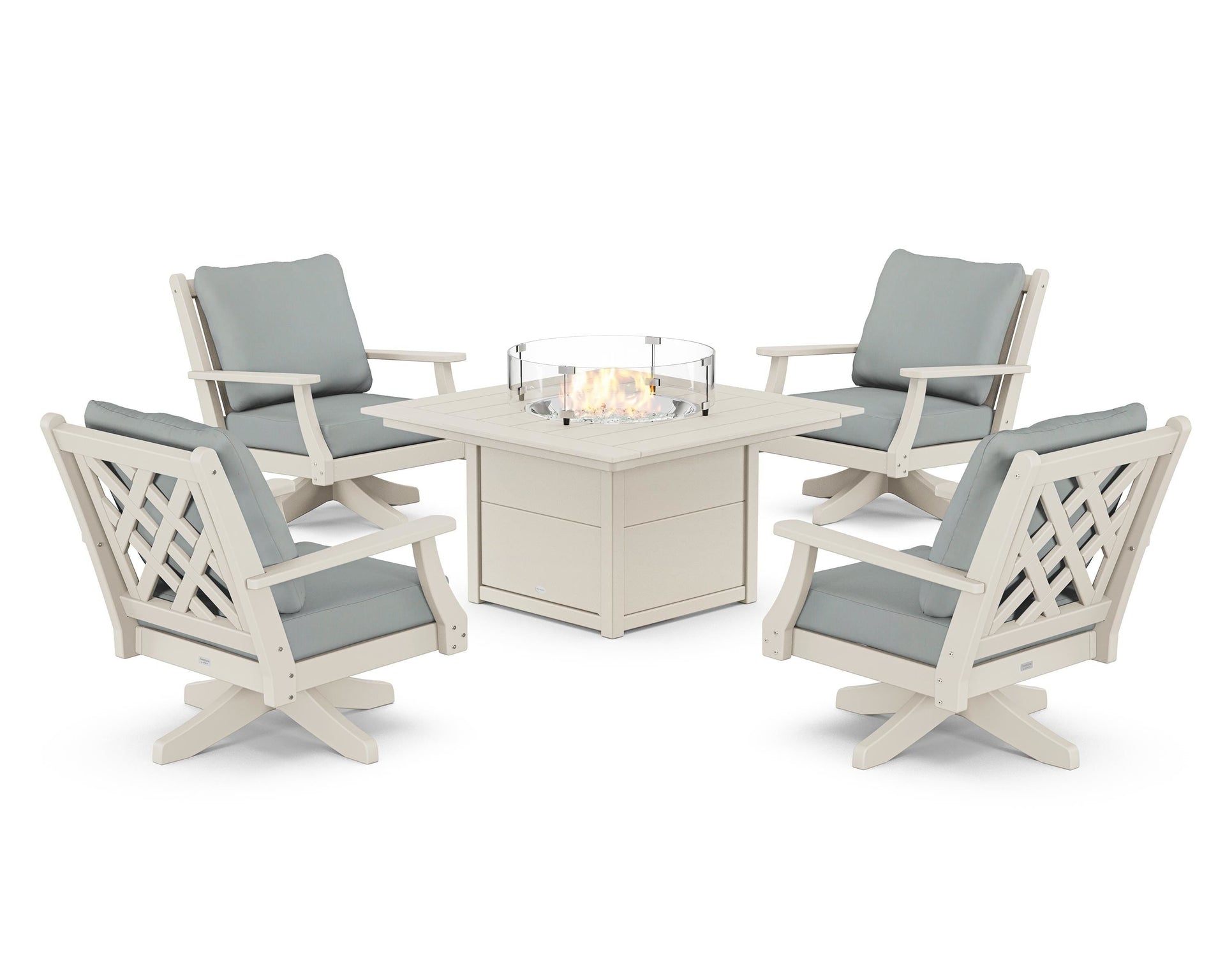 Wovendale 5-Piece Deep Seating Swivel Conversation Set with Fire Pit Table