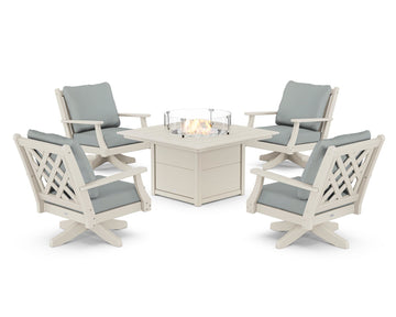 Wovendale 5-Piece Deep Seating Swivel Conversation Set with Fire Pit Table