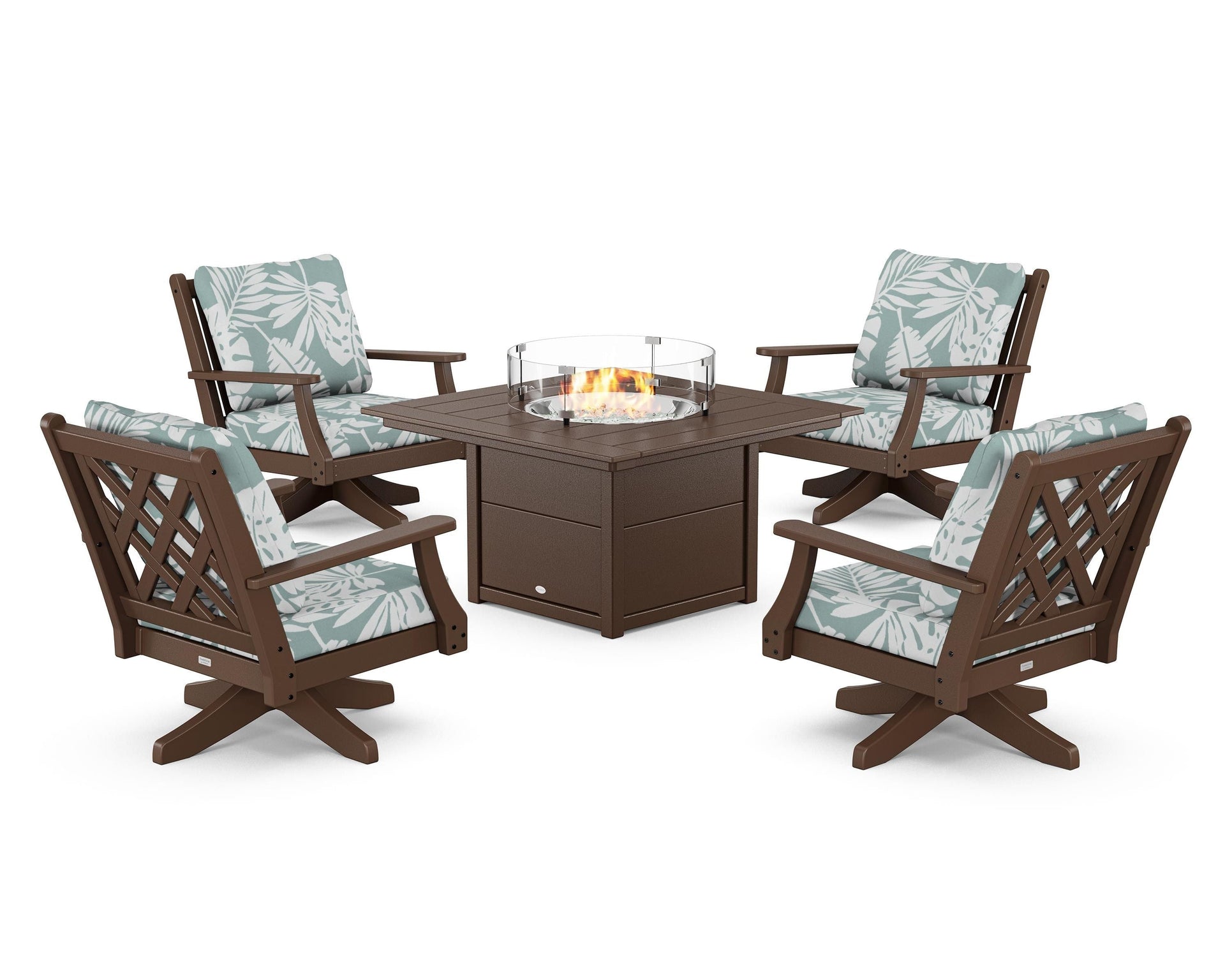 Wovendale 5-Piece Deep Seating Swivel Conversation Set with Fire Pit Table