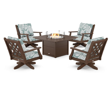 Wovendale 5-Piece Deep Seating Swivel Conversation Set with Fire Pit Table