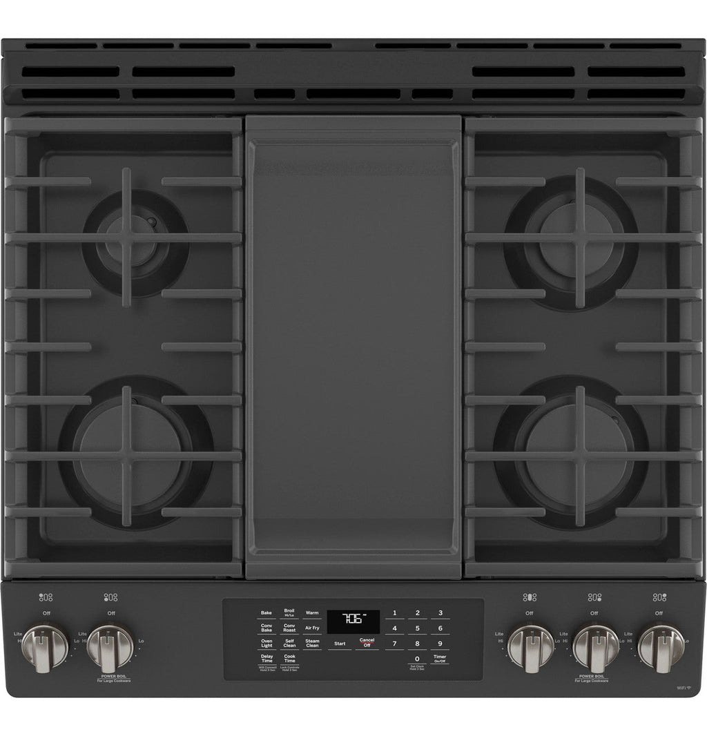 GE® 30" Slide-In Front-Control Convection Gas Range with No Preheat Air Fry