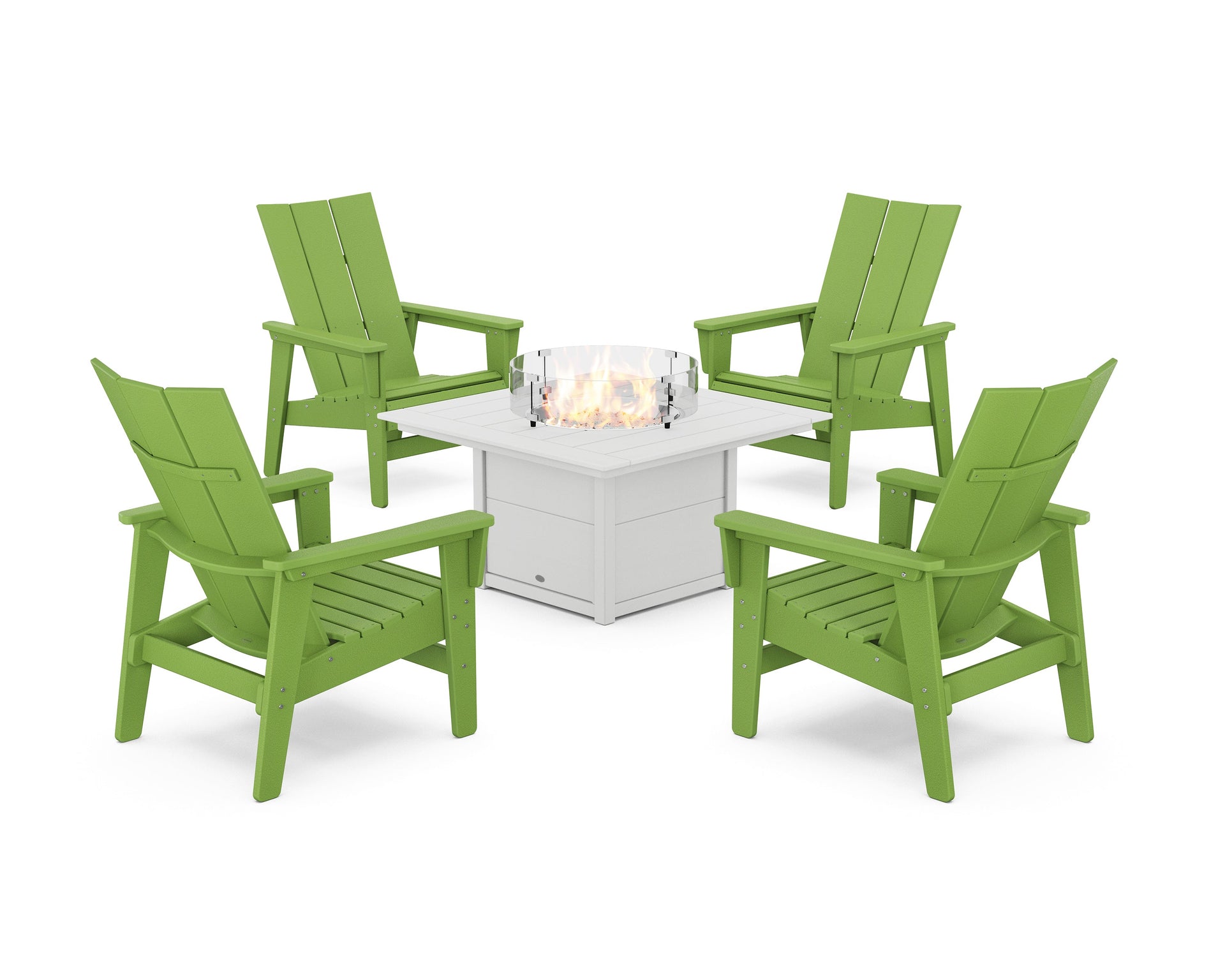 5-Piece Modern Grand Upright Adirondack Conversation Set with Fire Pit Table