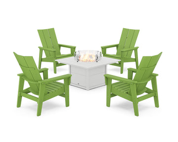 5-Piece Modern Grand Upright Adirondack Conversation Set with Fire Pit Table