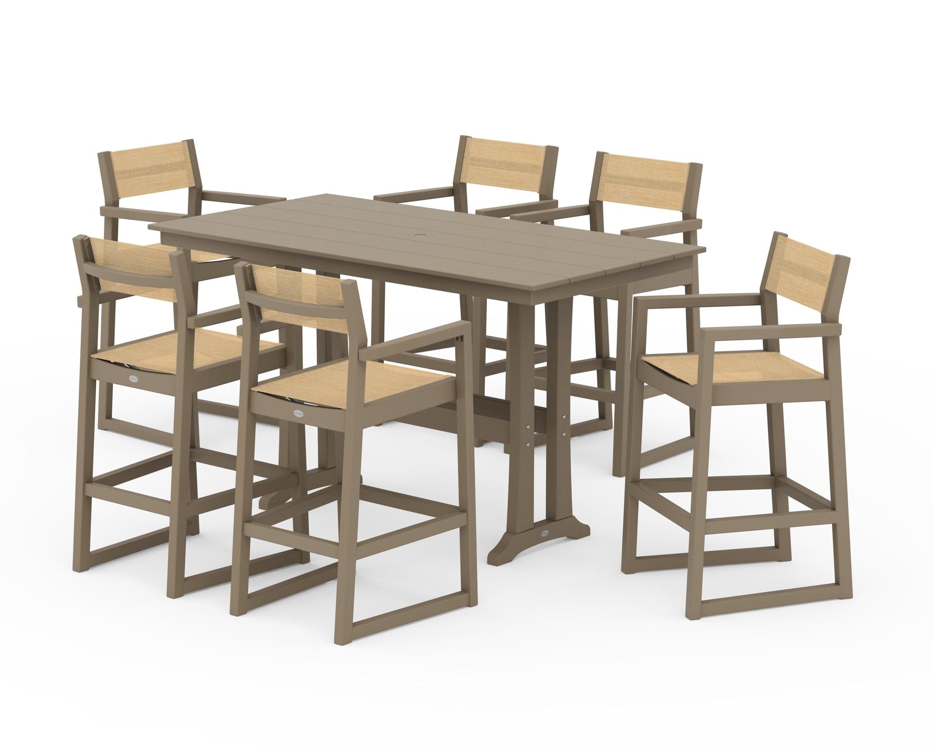 EDGE Sling Arm Chair 7-Piece Farmhouse Bar Set with Trestle Legs