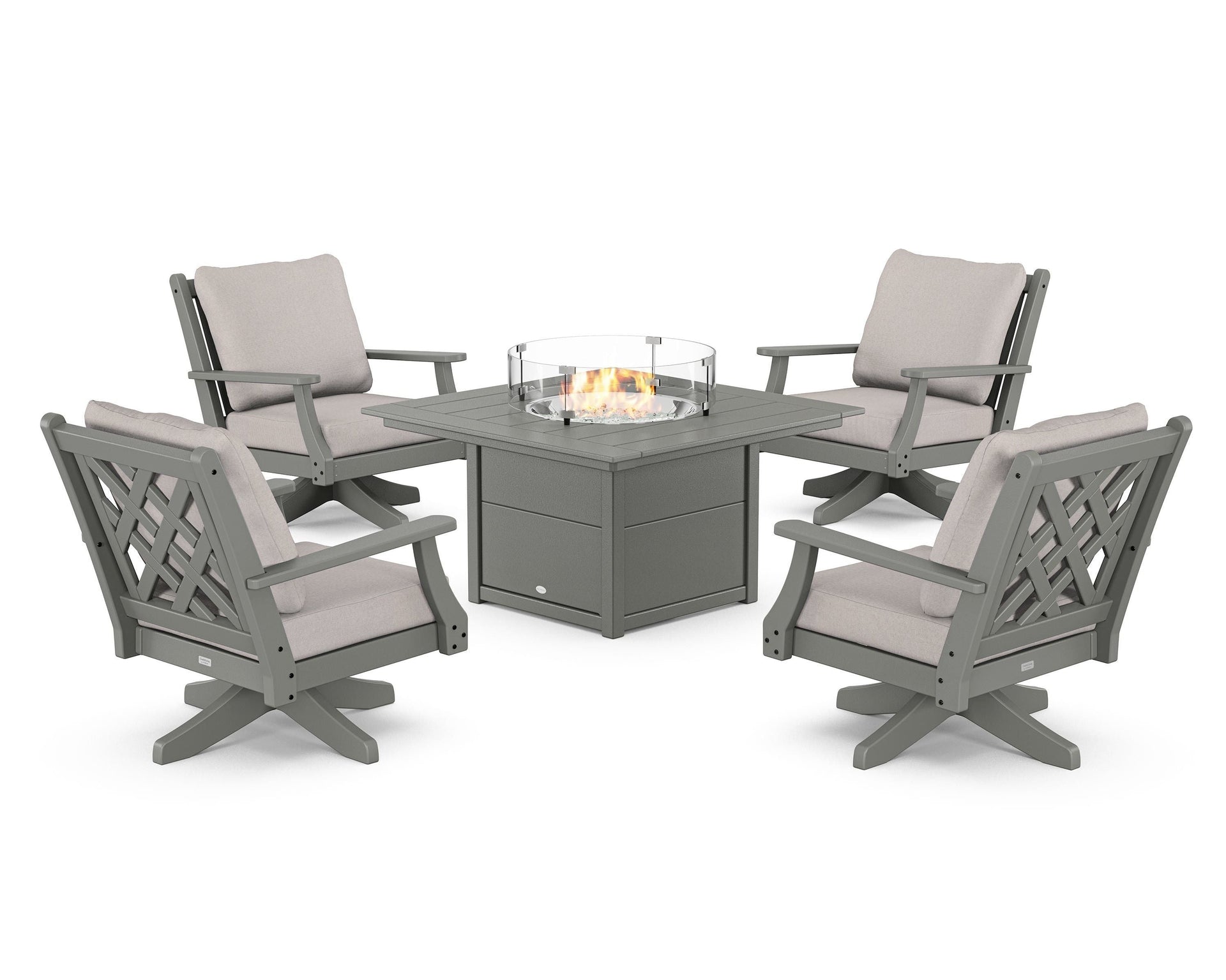 Wovendale 5-Piece Deep Seating Swivel Conversation Set with Fire Pit Table