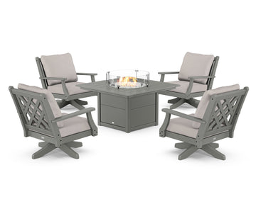 Wovendale 5-Piece Deep Seating Swivel Conversation Set with Fire Pit Table