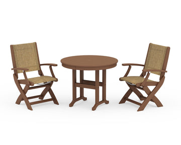 Coastal Folding Chair 3-Piece Round Dining Set