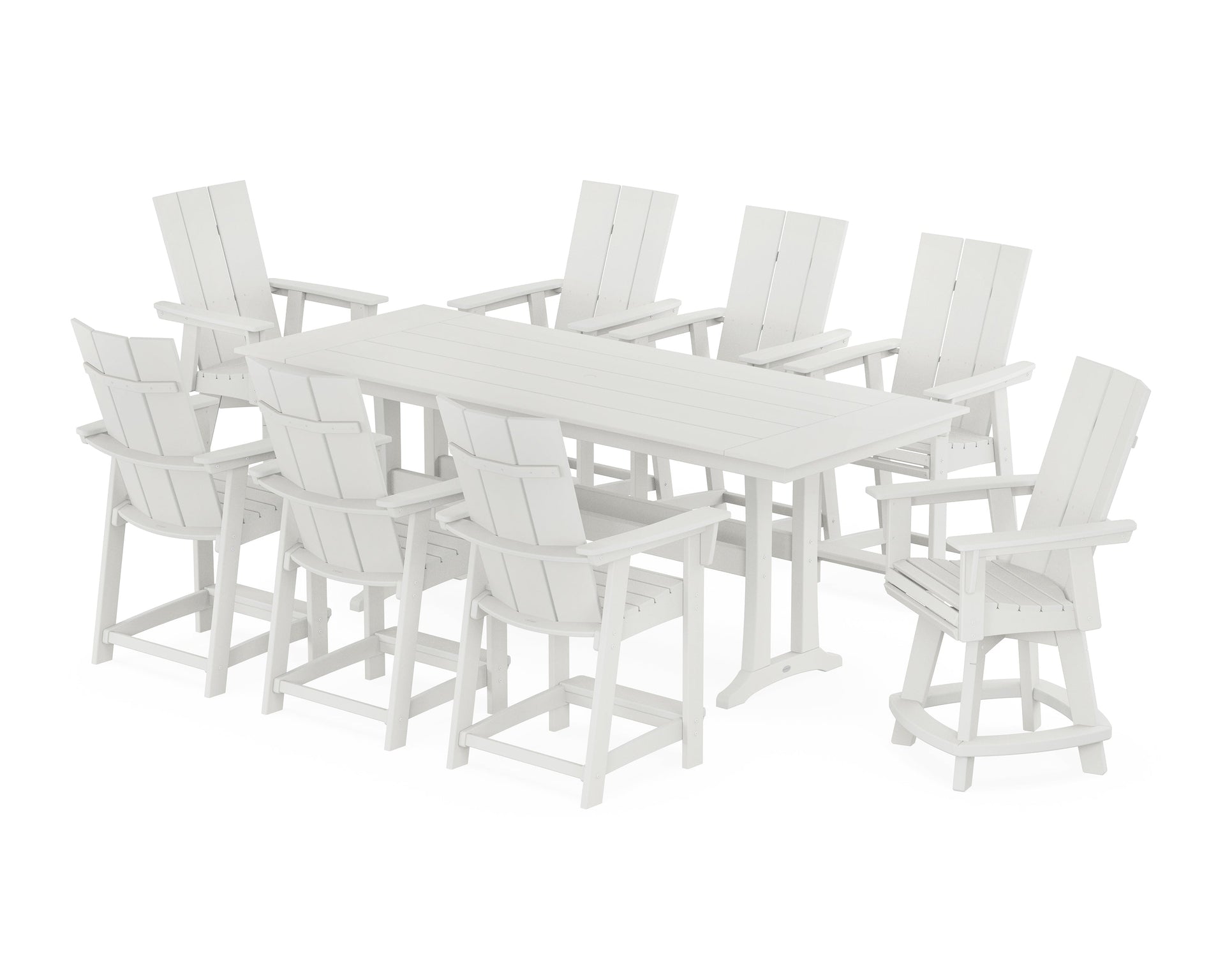 Modern Curveback Adirondack Swivel 9-Piece Farmhouse Counter Set with Trestle Legs