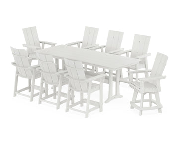 Modern Curveback Adirondack Swivel 9-Piece Farmhouse Counter Set with Trestle Legs