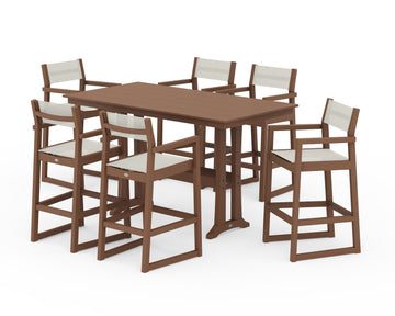 EDGE Sling Arm Chair 7-Piece Farmhouse Bar Set with Trestle Legs