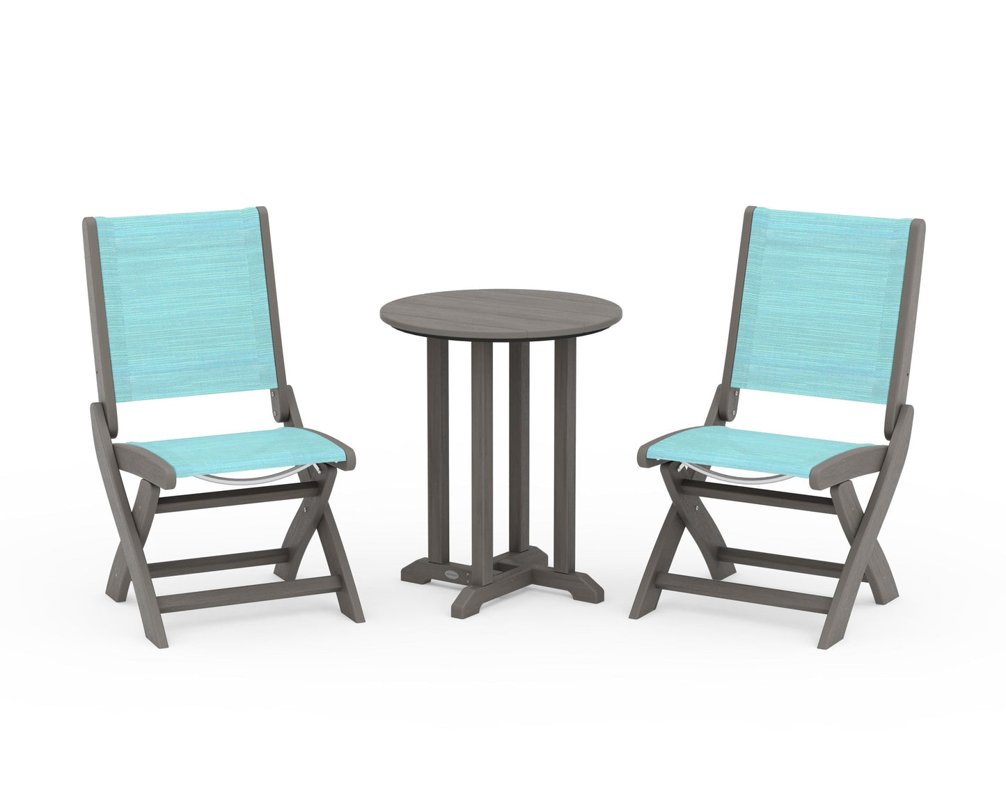 Coastal Folding Side Chair 3-Piece Round Bistro Dining Set