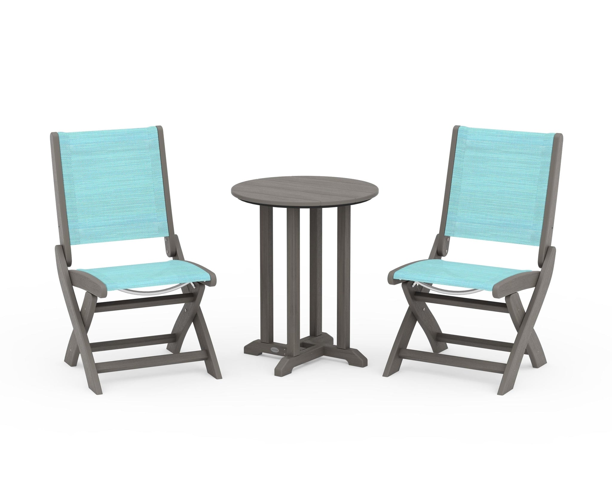 Coastal Folding Side Chair 3-Piece Round Bistro Dining Set