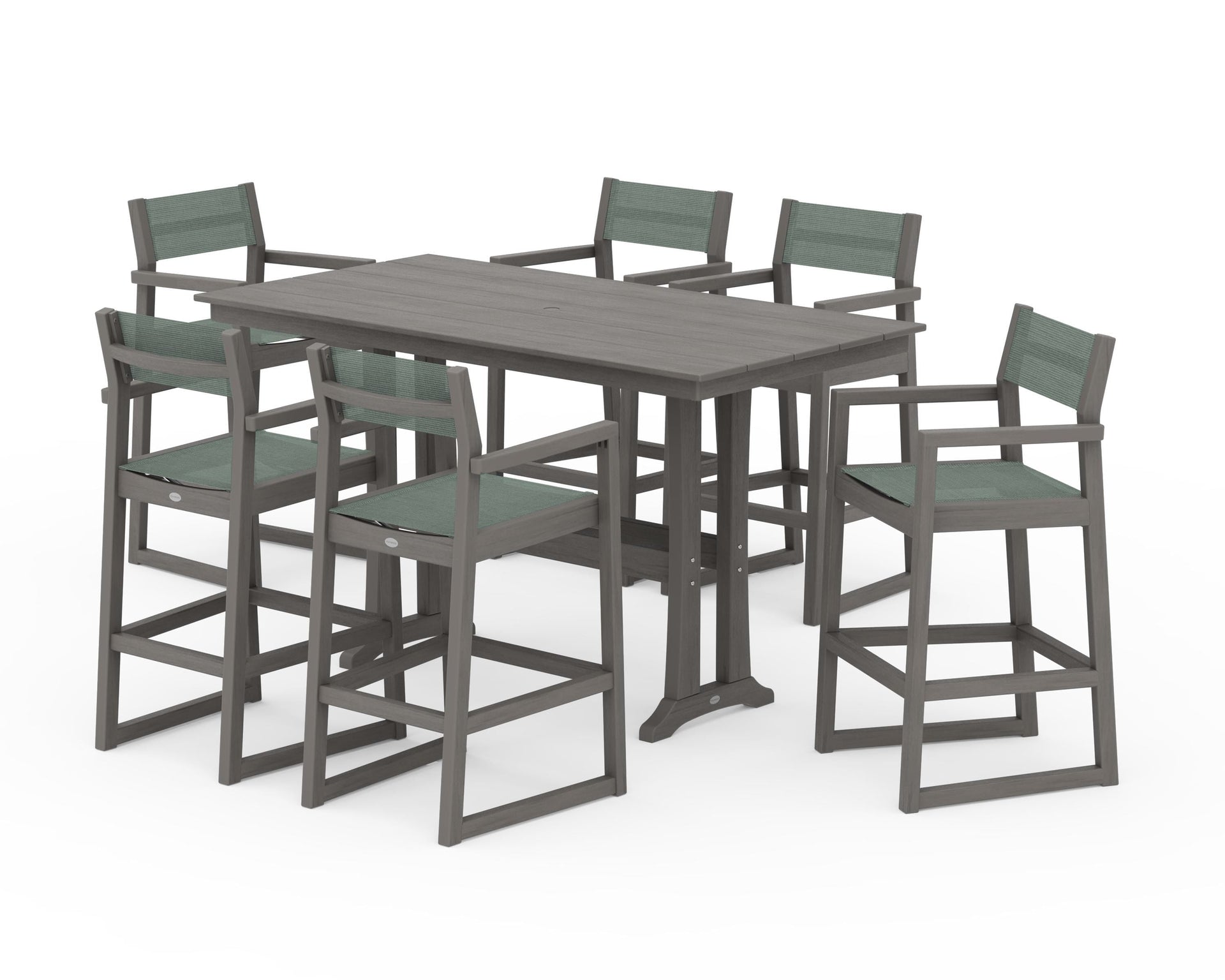 EDGE Sling Arm Chair 7-Piece Farmhouse Bar Set with Trestle Legs
