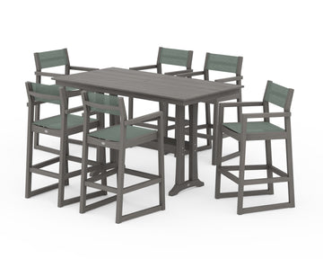 EDGE Sling Arm Chair 7-Piece Farmhouse Bar Set with Trestle Legs