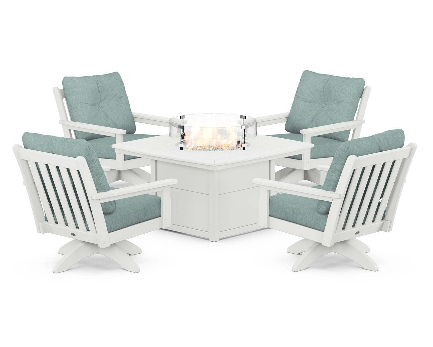 Vineyard 5-Piece Deep Seating Swivel Conversation Set with Fire Pit Table