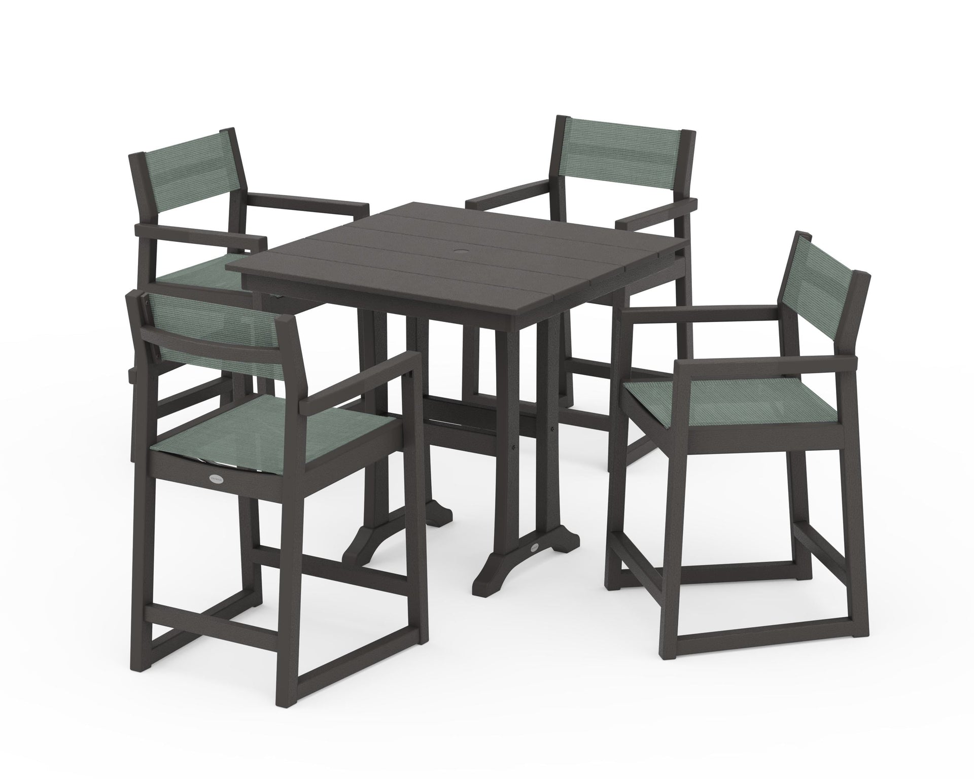 EDGE Sling Arm Chair 5-Piece Farmhouse Counter Set with Trestle Legs