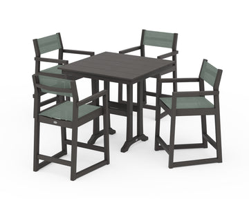 EDGE Sling Arm Chair 5-Piece Farmhouse Counter Set with Trestle Legs