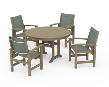 Coastal 5-Piece Round Dining Set with Trestle Legs