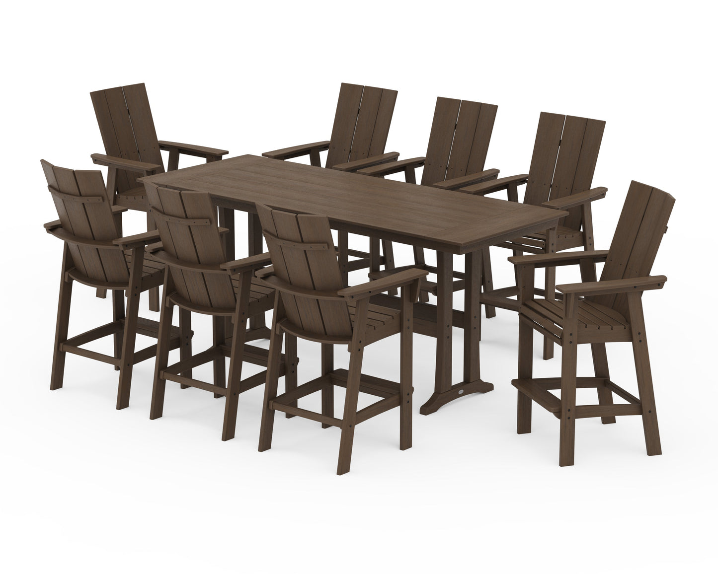 Modern Curveback Adirondack 9-Piece Farmhouse Bar Set with Trestle Legs