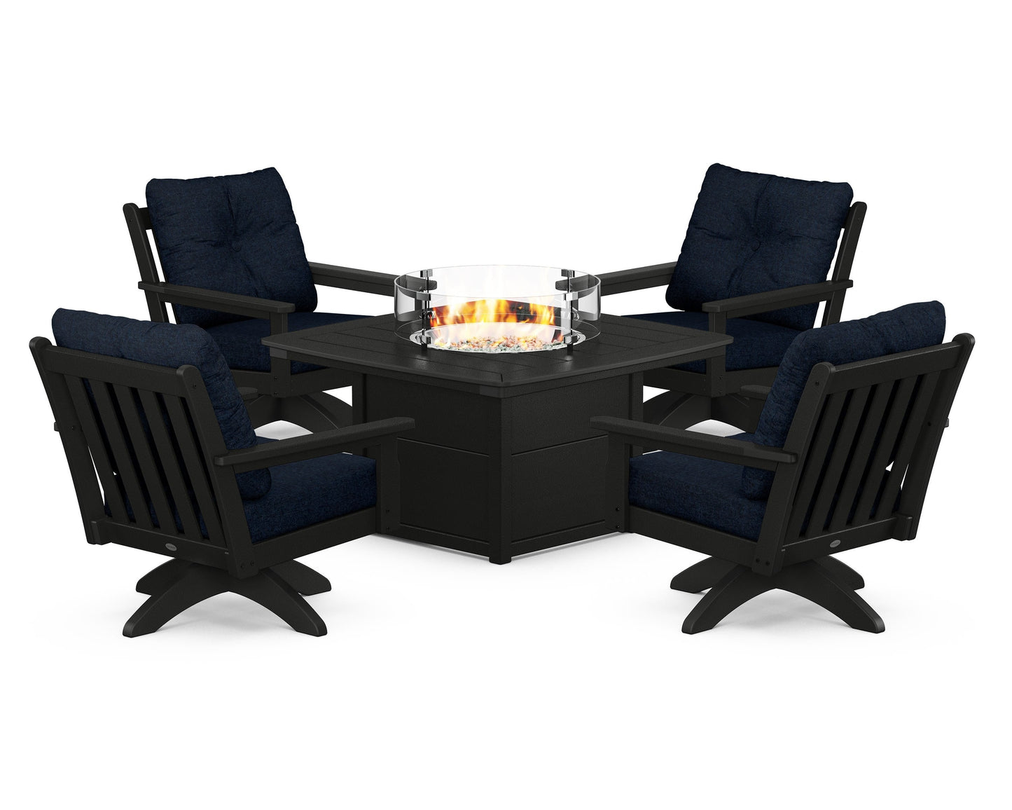 Vineyard 5-Piece Deep Seating Swivel Conversation Set with Fire Pit Table