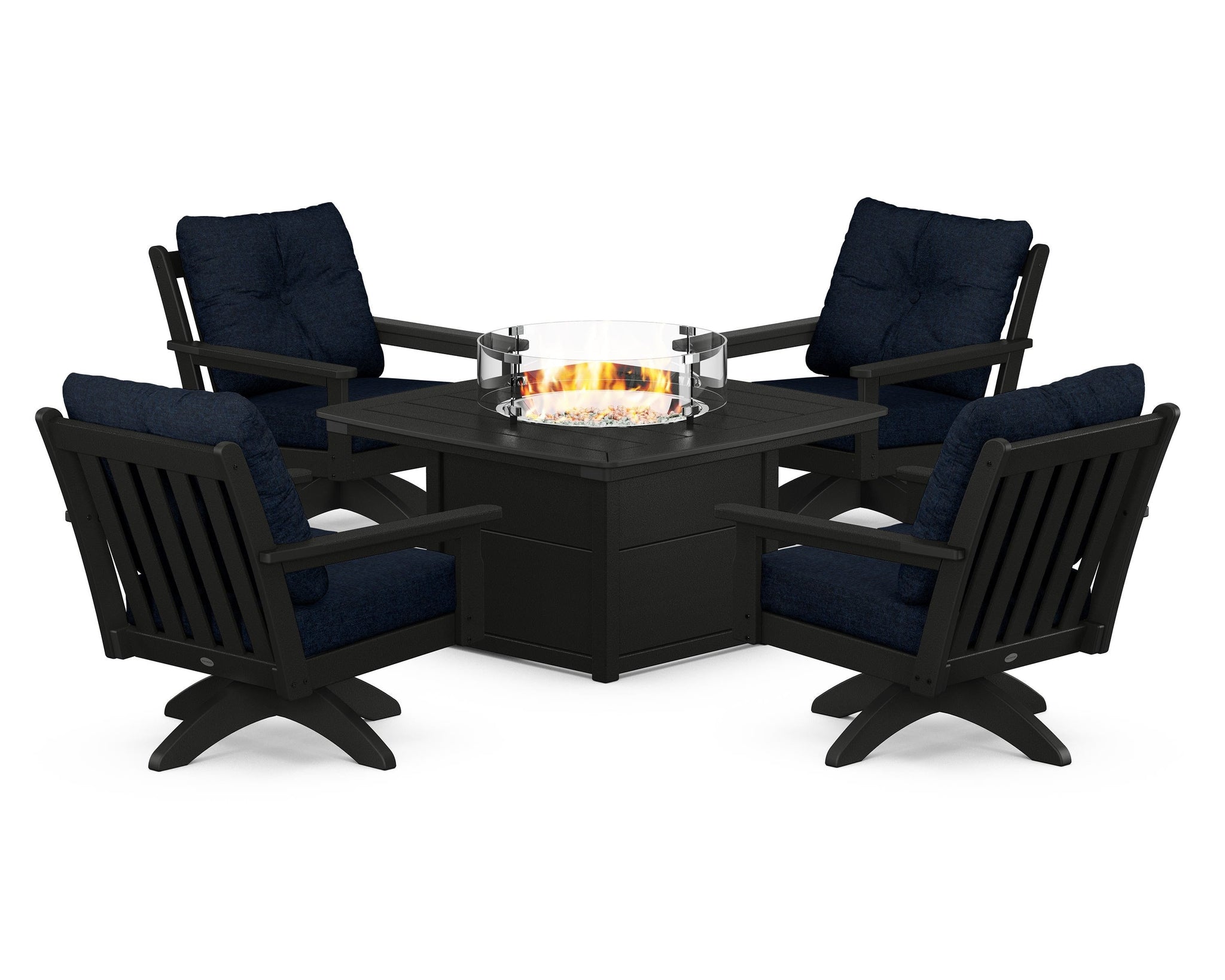 Vineyard 5-Piece Deep Seating Swivel Conversation Set with Fire Pit Table