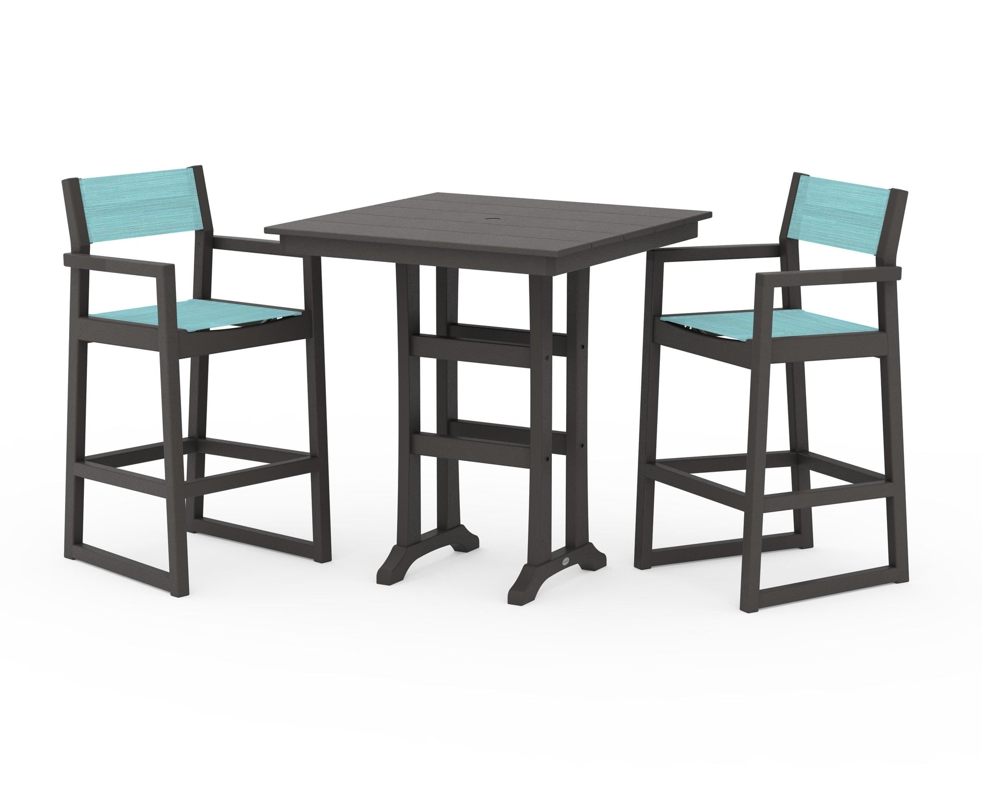 EDGE Sling Arm Chair 3-Piece Farmhouse Bar Set with Trestle Legs