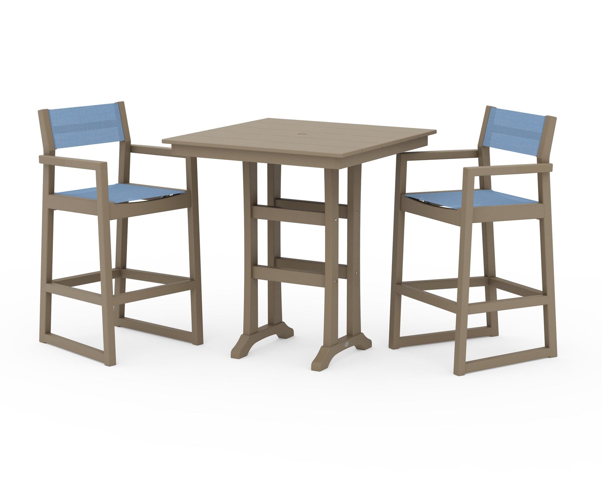 EDGE Sling Arm Chair 3-Piece Farmhouse Bar Set with Trestle Legs
