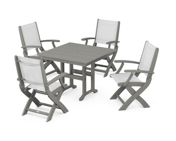Coastal Folding Chair 5-Piece Farmhouse Dining Set