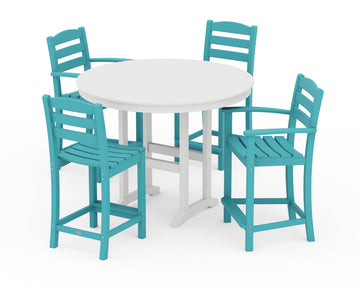 La Casa Café 5-Piece Round Farmhouse Counter Dining Set