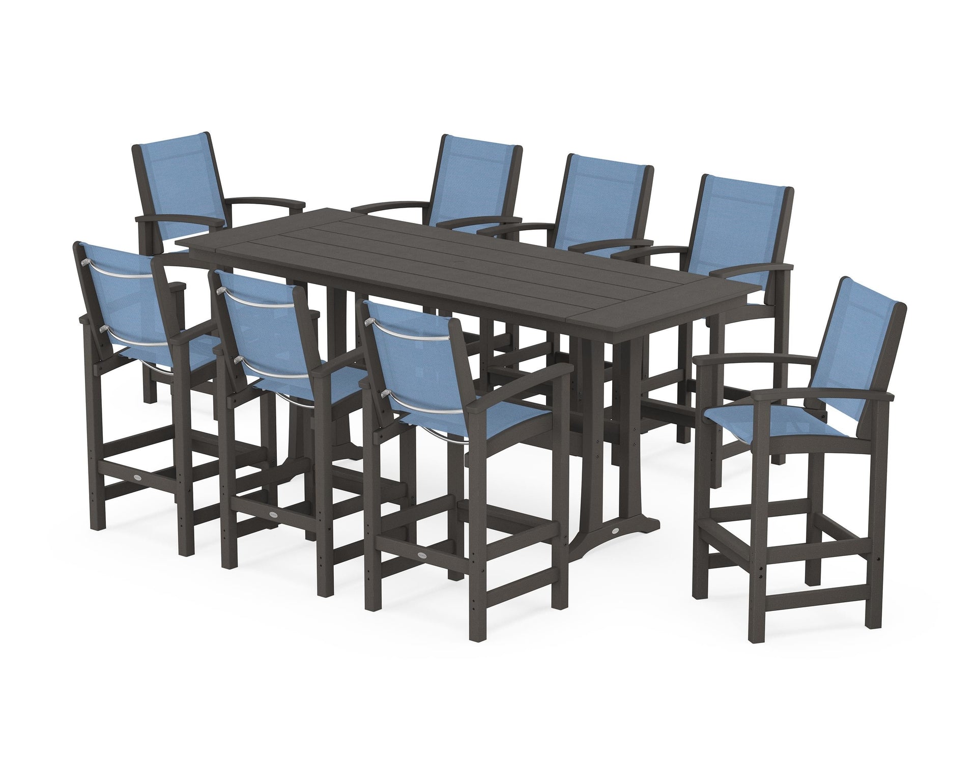 Coastal 9-Piece Farmhouse Bar Set with Trestle Legs