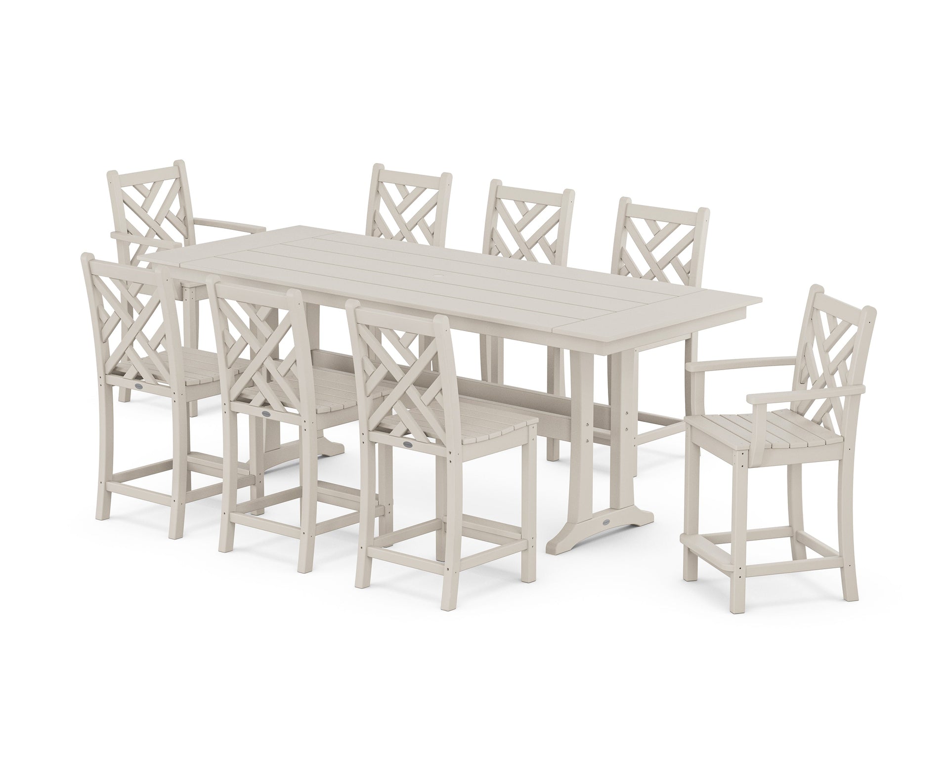 Chippendale 9-Piece Farmhouse Counter Set with Trestle Legs