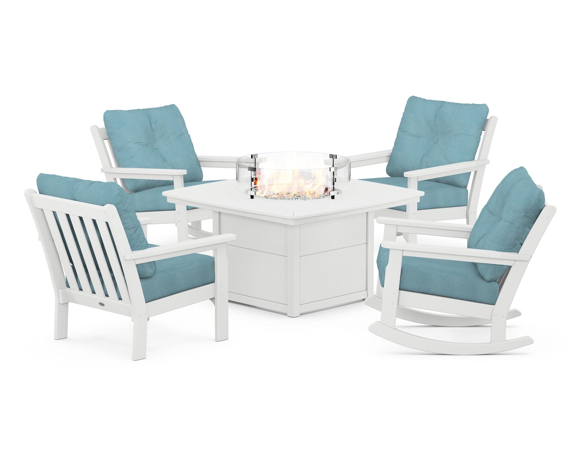 Vineyard 5-Piece Deep Seating Rocking Chair Conversation Set with Fire Pit Table