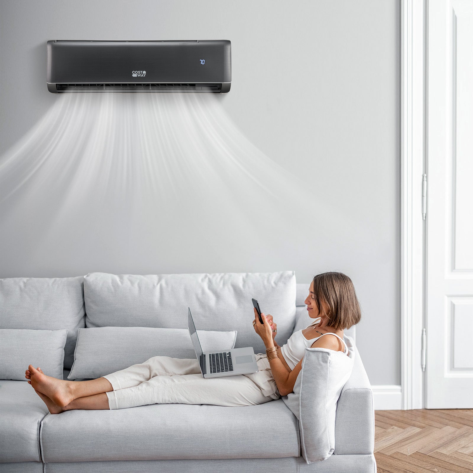 Costway 18,000 BTU 21 SEER2 Mini Split Air Conditioner & Heater 208-230V Gray 84312657 New